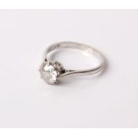 A diamond solitaire ring, the modern round brilliant, approx. 0.97 ct, claw set in white stamped '18