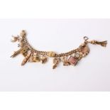 A late Victorian albertina, later adapted as a charm bracelet hung with fifteen charms including the