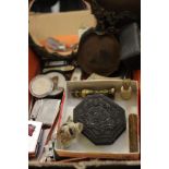 An interesting assortment of miscellanea including a Smiths interval timer, an ornate hand mirror, a