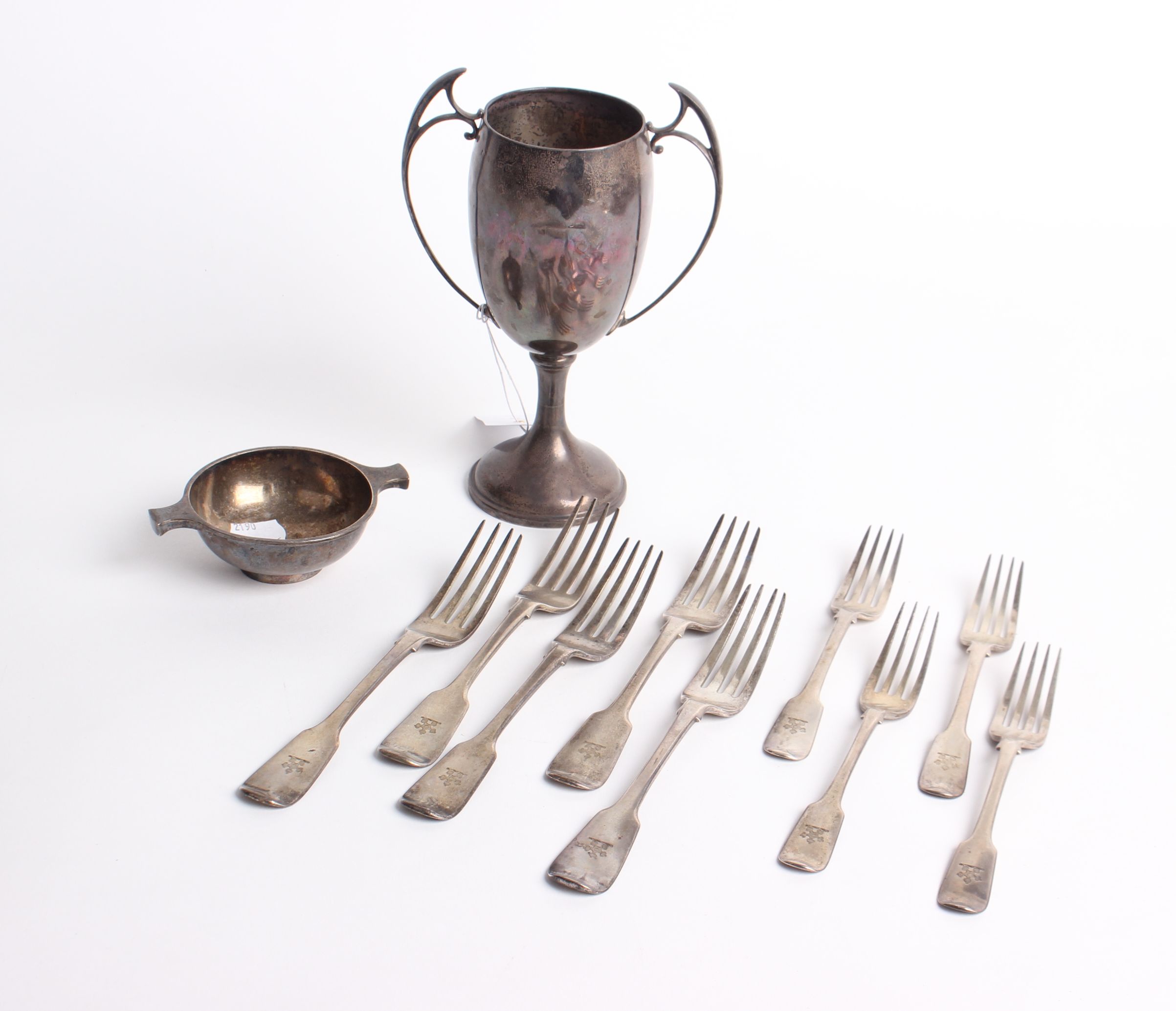 A collection of George IV and later silver Fiddle pattern flatware and other items comprising a soup