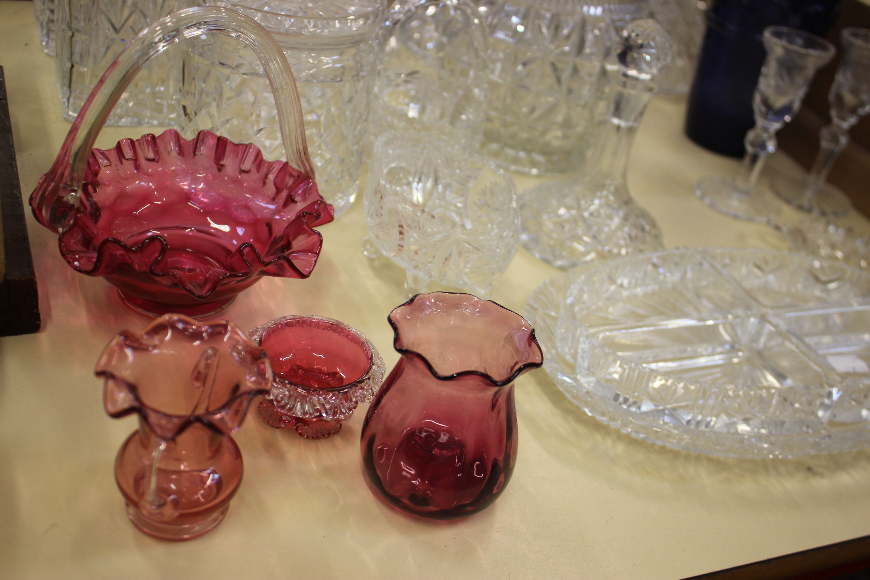 A Georgian style claret jug, together with a group of decanters and other glassware - Image 2 of 2