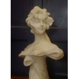 An Italian carved white marble bust of a maiden of Art Nouveau influence, losses, h: 42cm