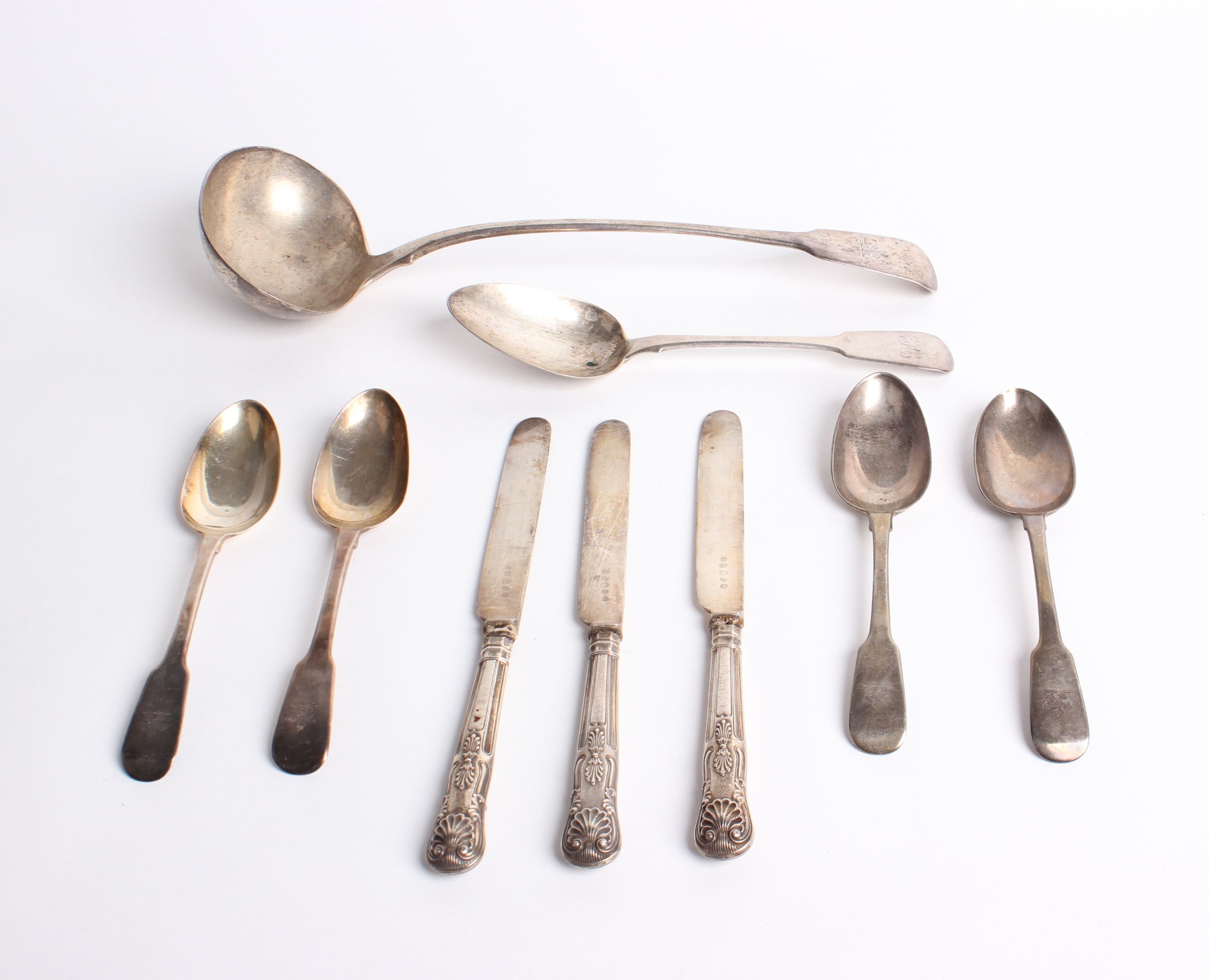 A collection of George IV and later silver Fiddle pattern flatware and other items comprising a soup - Image 2 of 2