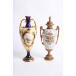 A Royal Worcester two handled urn and cover with gilt floral moulded decoration applied on a mottled