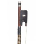 A Silver-Mounted Cello Bow by W. E. Hill & Sons Stamped: W. E. Hill & Sons Round stick Weight: 75g