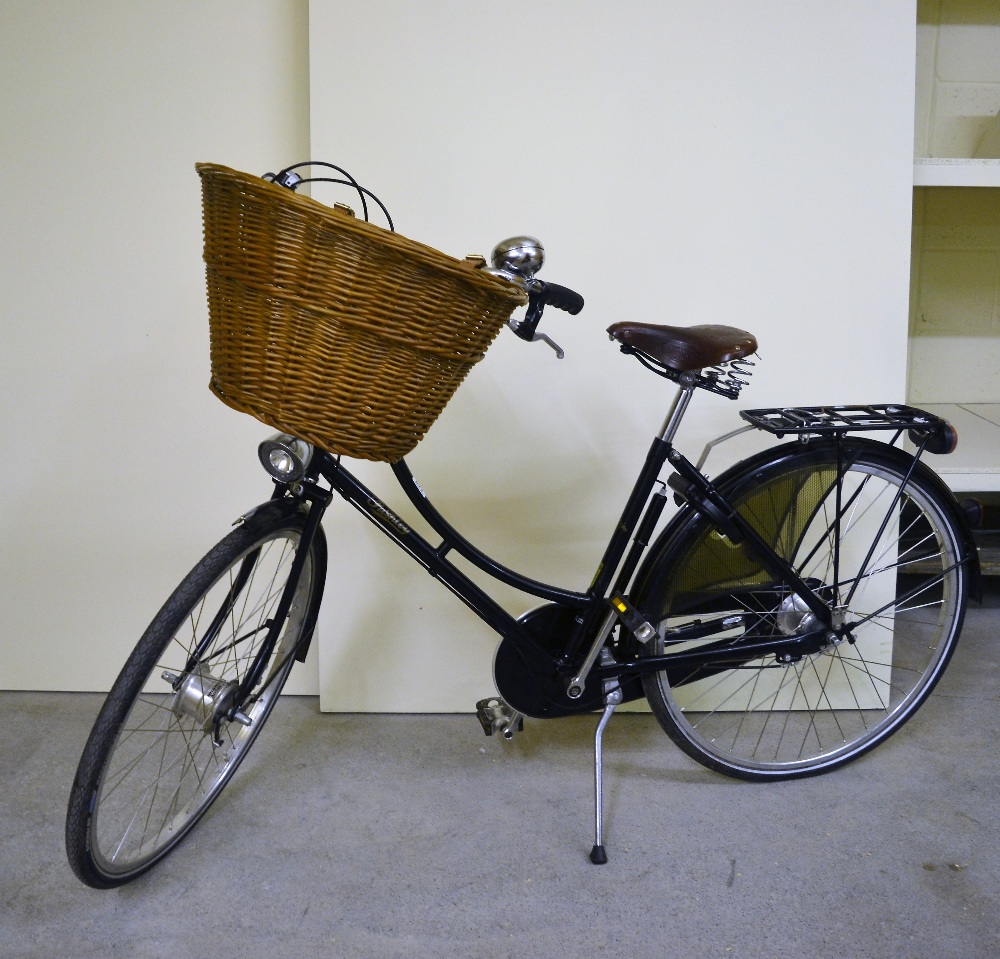 Black 'Pashley' women's push bike with basket and bell