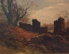 Framed oil on canvas titled ' The Ruins of Cadzow Castle' signed by Hamilton Glass. Size 15x19.5