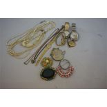 A quantity of costume jewellery including 5 wrist watches
