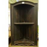 Carved oak stained hanging open corner cabinet