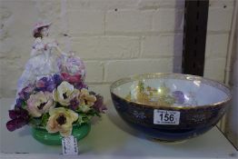 Carlton ware lustre bowl, china figurine, decorative china posy bowl