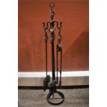 Mesh metal and brass fire guard and wrought iron companion set & painted wall mirror