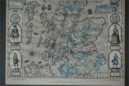 Large aerial photograph of Jedburgh Winter 1947 and re-print map of Scotland after John Speed 1610
