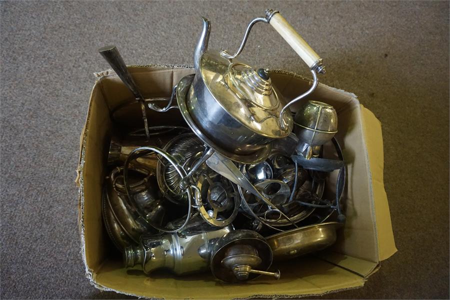 A large quantity of silver plate, including a kettle on stand with burner, milk jug and button hoo