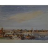 Framed signed print, artist proof of Berwick harbour by Fred Stott