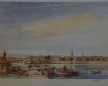 Framed signed print, artist proof of Berwick harbour by Fred Stott