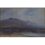 Watercolour by F.D. Widgery, signed, Belstone Tor and River Taw.