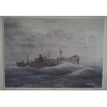 A limited Edition print number 175/500 of the Atlantic liberty Ship signed in remark by Clive Brooke