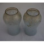 A pair of 7" monart glass vases with pale blue decoration and gold fleks