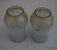A pair of 7" monart glass vases with pale blue decoration and gold fleks