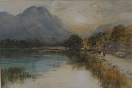 A framed watercolour of a highland scene by Thomas Swift-Hutton. 9.5" high by 14" wide
