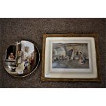 Framed Russell Flint print "the unwelcome intruder" and a 13 inch porcelain wall plaque decorated wi