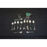Collection of miscellaneous silver Items, including a mustard pot, napkin ring and assorted spoons