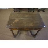 Oak William & Mary style side table with single drawer