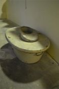 Army officers metal campaign bath with lid and lock and a campaign metal bedpan