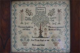 19th Century sampler, dated 1836, by Ann Taylor aged 14, in rosewood frame (13.5"x 12")