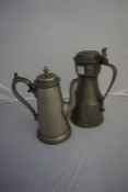18th century style pewter coffee pot and a pewter tappit hen