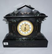 A Victorian slate and marble mantle clock with 8 day movement