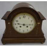 Edwardian inlaid mahogany mantle clock with an 8 day movement, striking on a gong.