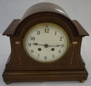Edwardian inlaid mahogany mantle clock with an 8 day movement, striking on a gong.