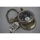A black dial, government issue, second world war Swiss pocket watch with outser case
