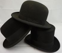 Top hat, bowler hat and homburg all sized 6 7/8th.