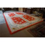 Red & cream Tin San carpet, width 145 inches (12 ft) length 220 inches (18 ft)