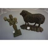 A metal figure of a shepherd carrying a goat (excavated from Crete (possibly Roman) & 2 piece