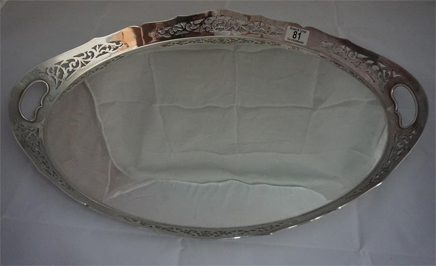 Mappin and Webb silver plated oval gallery tray with pierced decoration. - Image 3 of 4