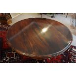 A Victorian centre pedestal round snap top rosewood breakfast table