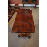 19th Century turn over top mahogany card table, with carved centre column circular platform base sta