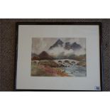 A watercolour of Skye by John Kidd Maxton. 10" high and 14" wide