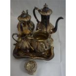 Box of silver plate comprising, 4 piece tea set, 5 boxes of cutlery, fruit dish etc.