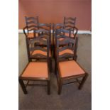 set of 8 (6 + 2 Carvers) oak ladder back dining chairs with drop in seats