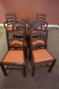 set of 8 (6 + 2 Carvers) oak ladder back dining chairs with drop in seats