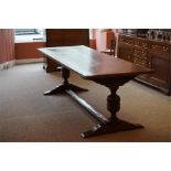 Oak, Jacobean style refectory table with carved balauster supports