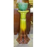 a late 19th Century green and Brown Art Nouveau jardiniere stand and jardiniere