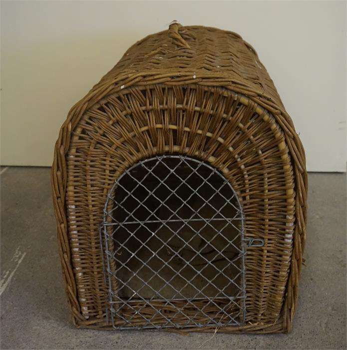 An Edwardian woven reed dog carrying basket.