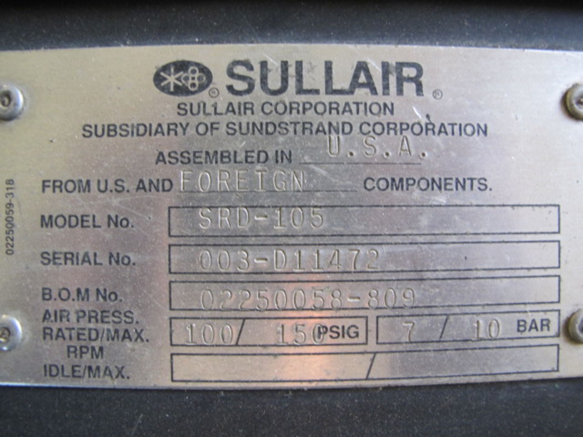 Sullair SRD-105 Refrigerated Air Dryer s/n 003-D11472 - Image 3 of 3