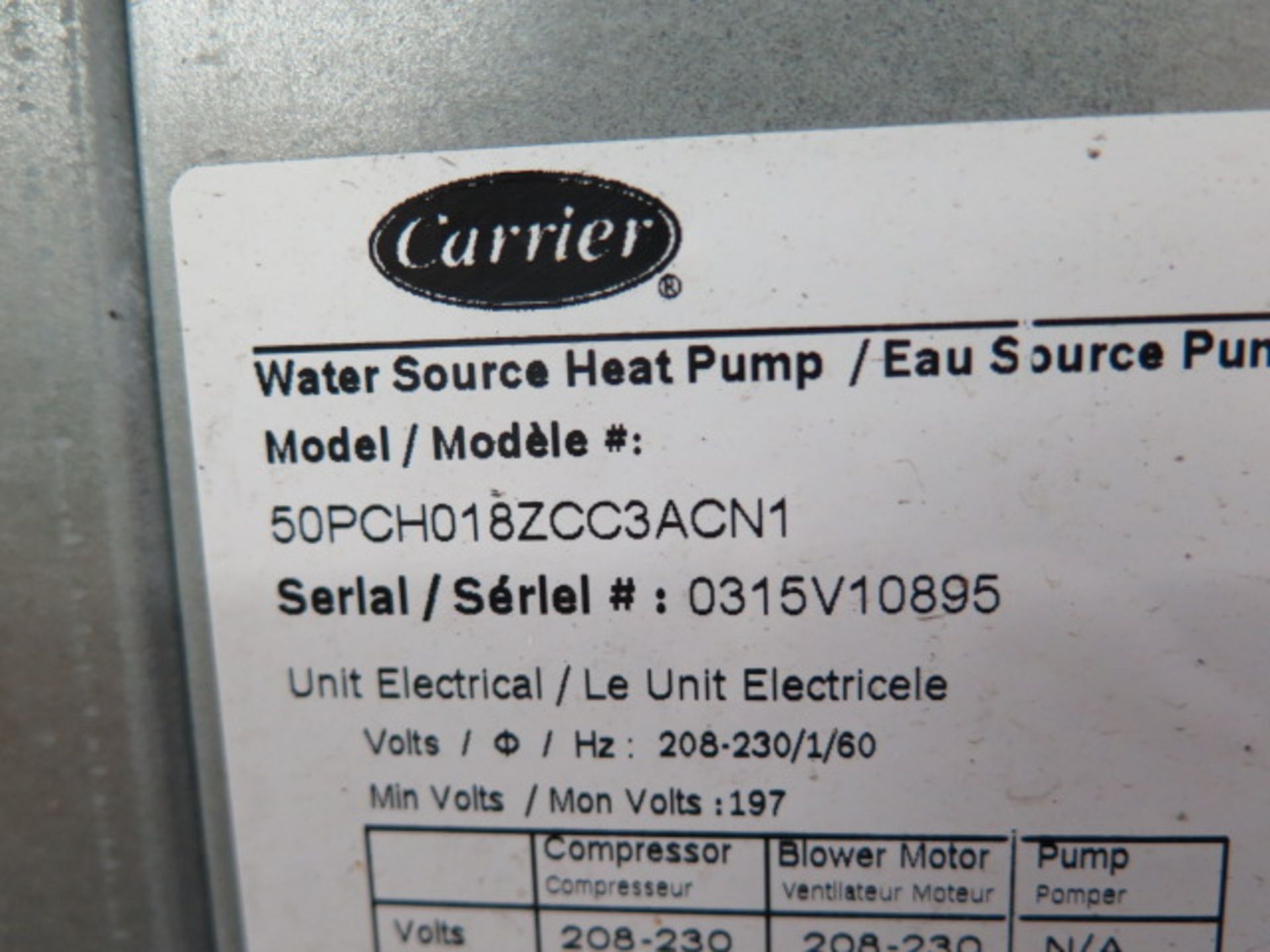 Carrier mdl. 50PCH018ZCC3ACN1 1.5 Ton Heat Pump 208/230V-1ph - Image 2 of 3