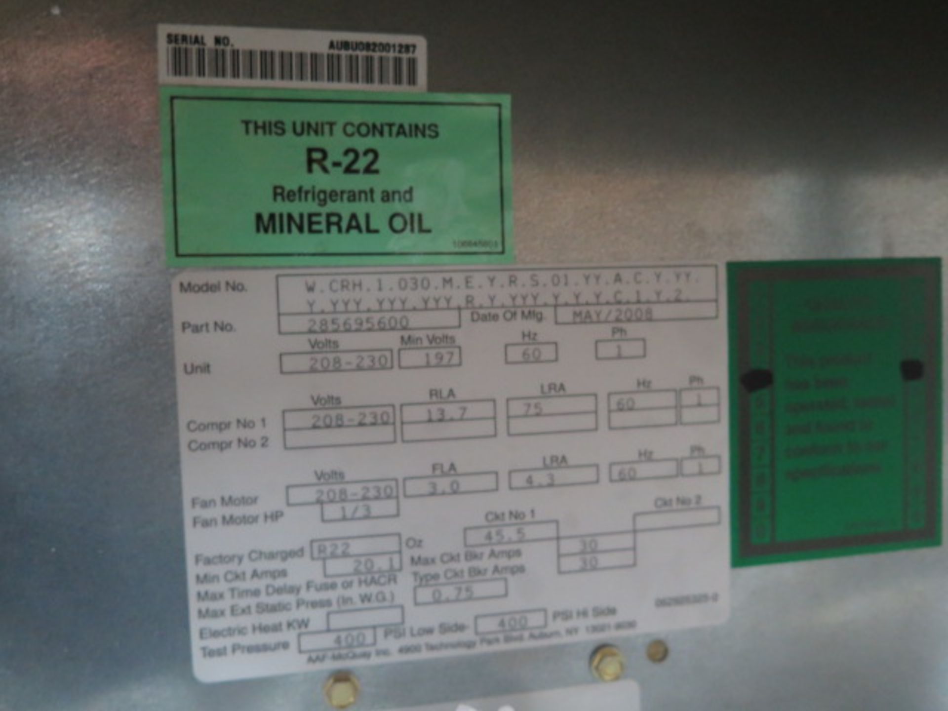 McQuay mdl. WCRH1030 2.5 Ton Heat Pump w/ R-22 Coolant, 230V-1ph - Image 3 of 3